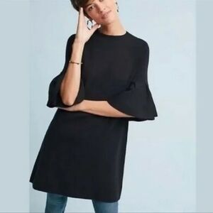 Anthropologie Black Ruffle-Sleeve Shift Dress